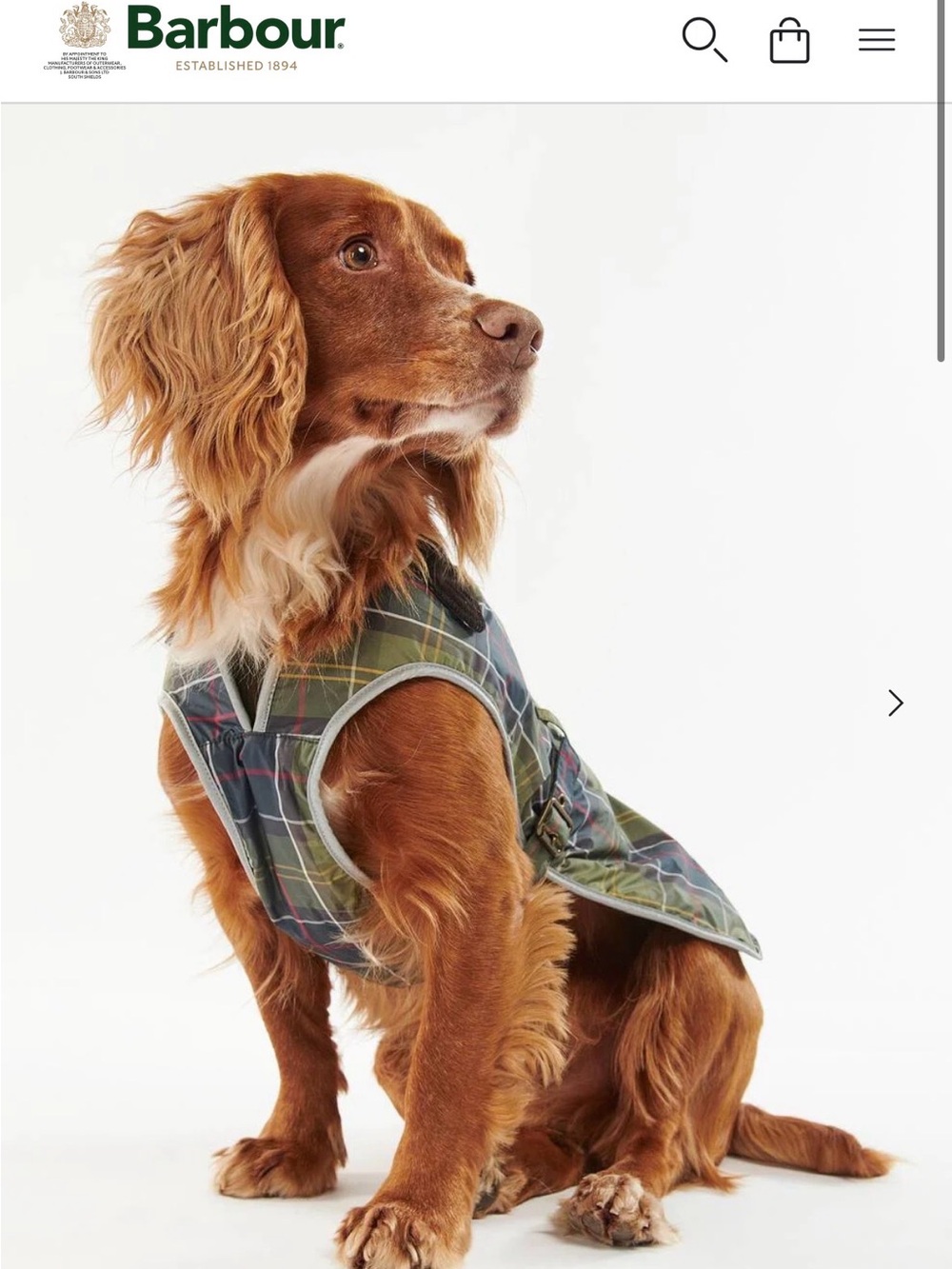 BARBOUR - Green Tartan Dog Coat - Classic Waterproof Jacket (Med)